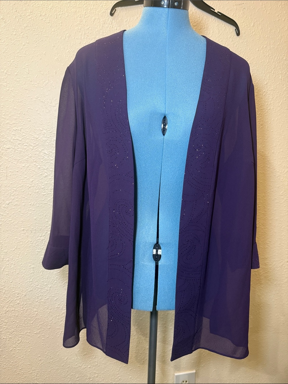 Women's Open Front Chiffon Jacket - Purple